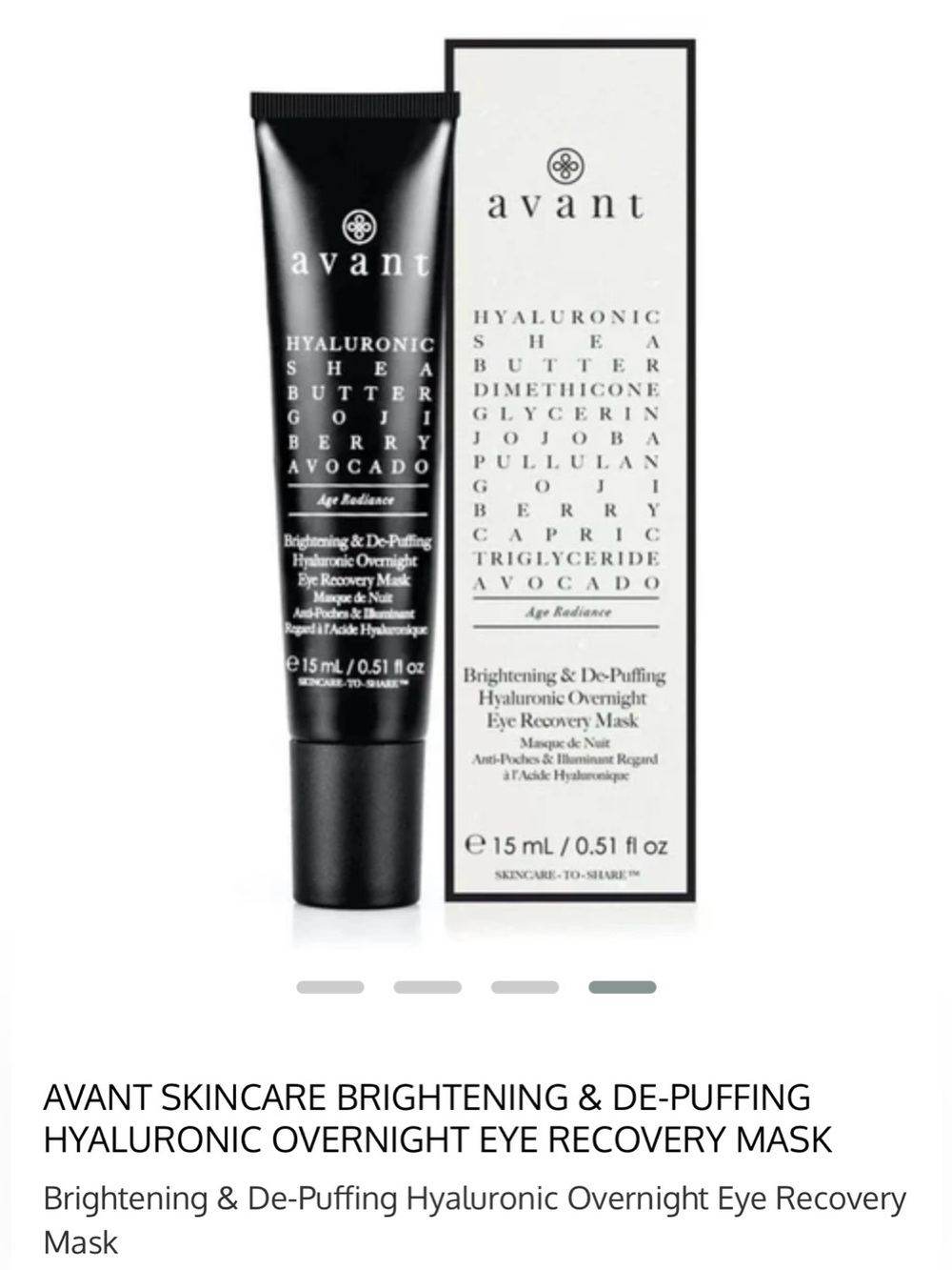Avant Brightening & De-Puffing Hyaluronic Overnight Eye Recovery Mask — Black